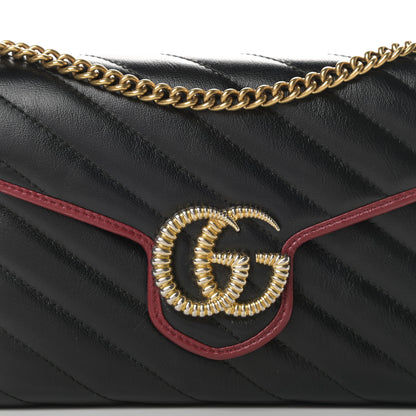 Gucci Vintage Effect Calfskin Matelasse Diagonal Torchon GG Marmont Chain Wallet Black Romantic Cherry 8 of 10
