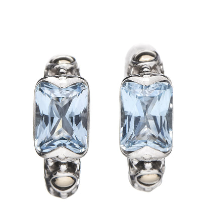 John Hardy Sterling Silver 18K Yellow Gold Blue Topaz Jaisalmer Hoop Earrings 1 of 4