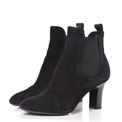 Louis Vuitton Suede Monogram Uniformes Cap Toe Chelsea 75mm Ankle Boots 39 Black 3 of 12