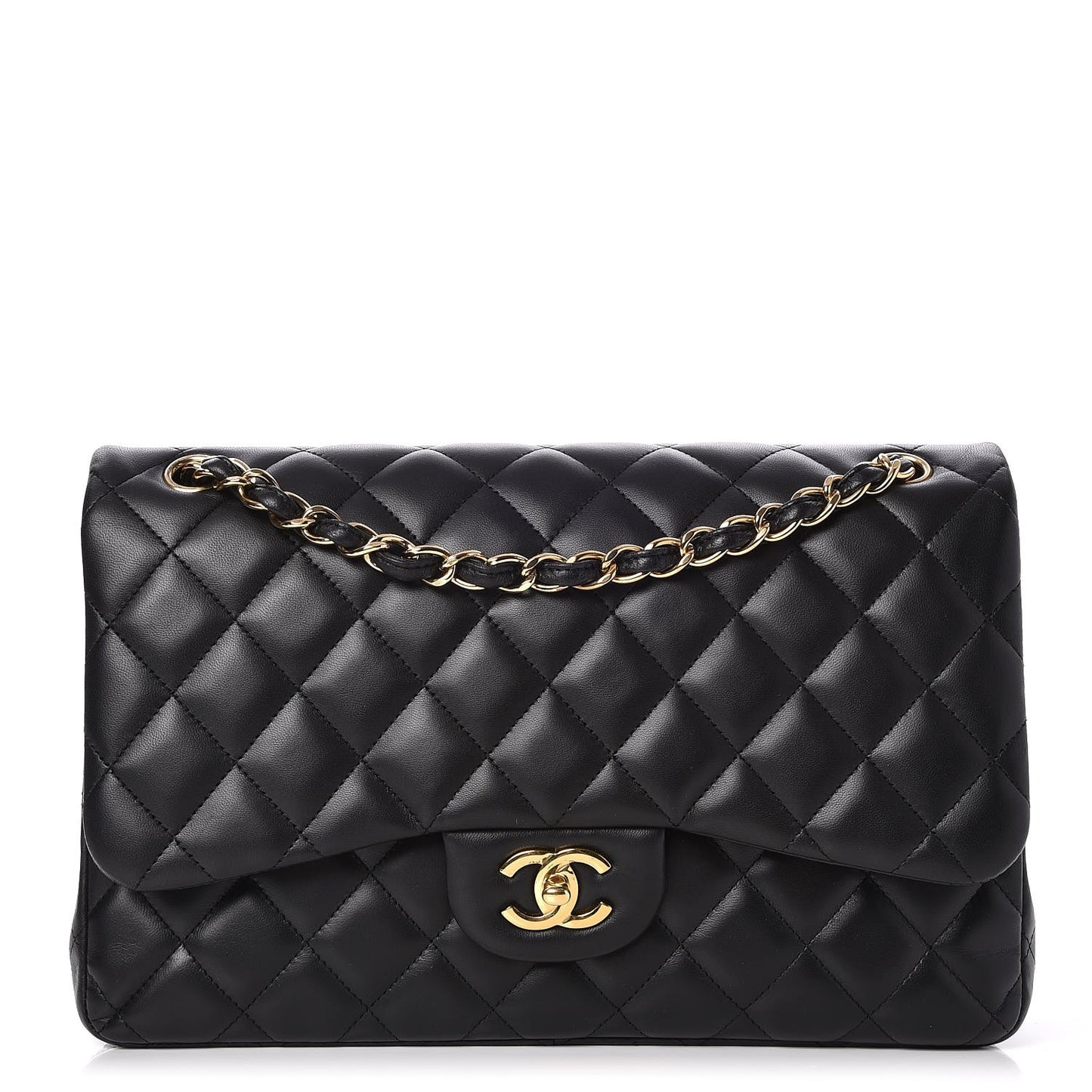 Lambskin Quilted Jumbo Double Flap Black
