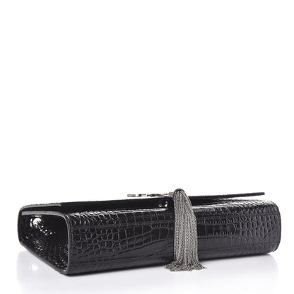 Saint Laurent Calfskin Crocodile Embossed Medium Classic Monogram Kate Tassel Satchel Black 4 of 6