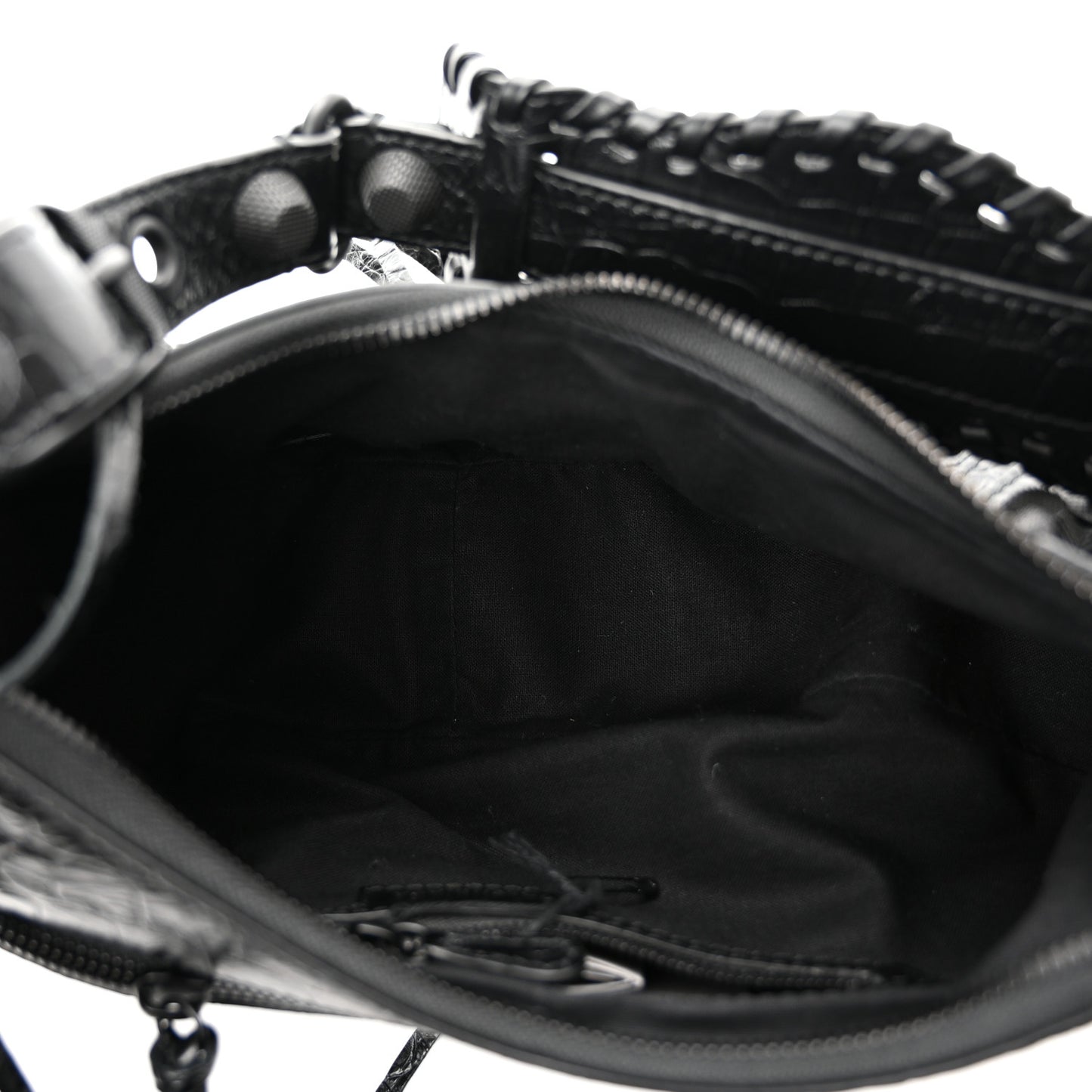 Extra Supple Calfskin Crocodile Embossed Monochrome Small Le Cagole Shoulder Bag Black