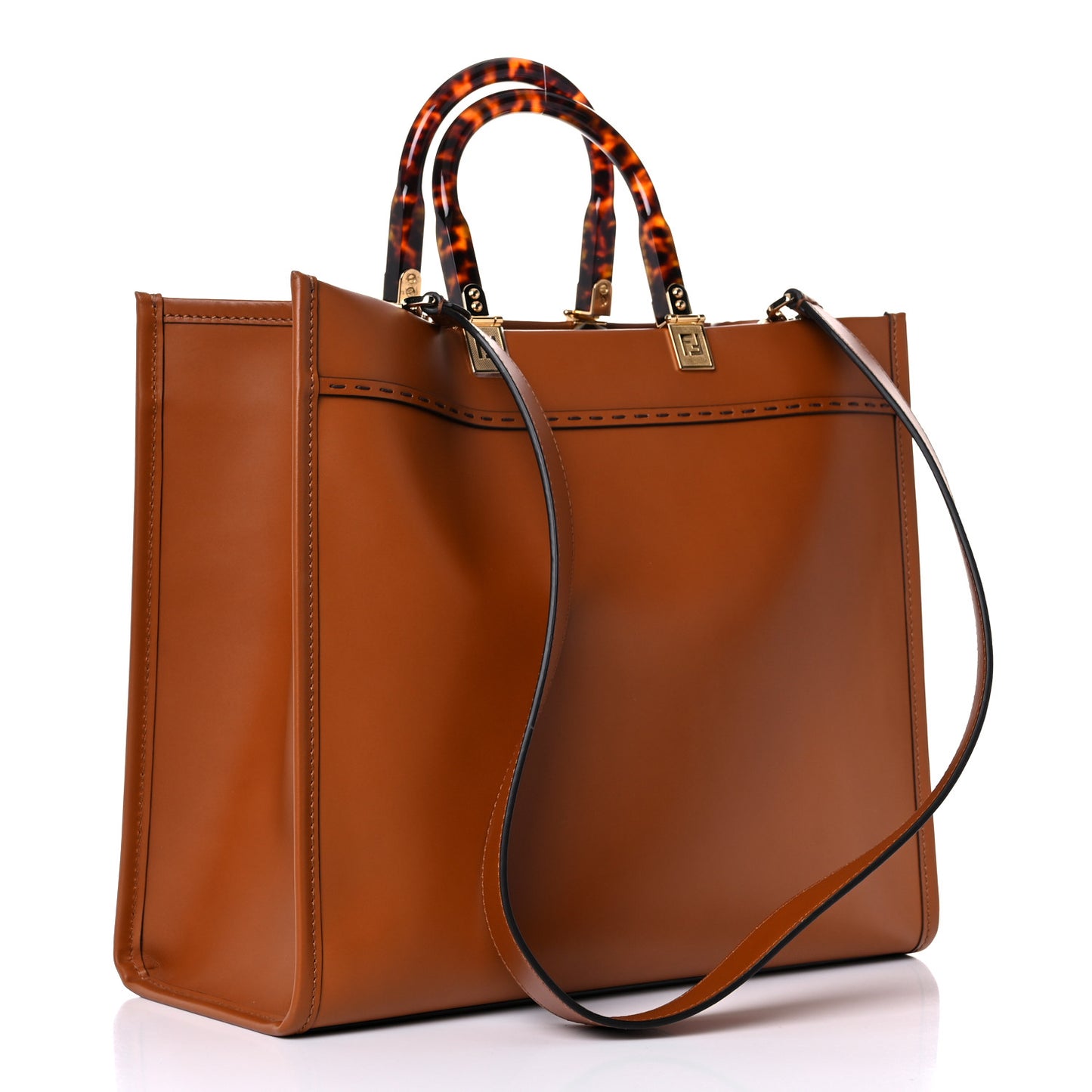 Vitello King Plexiglass Medium Fendi Sunshine Shopper Tote Cuoio