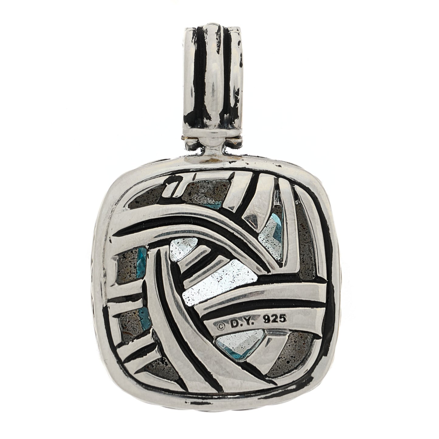 Sterling Silver Blue Topaz 14mm Albion Enhancer Pendant