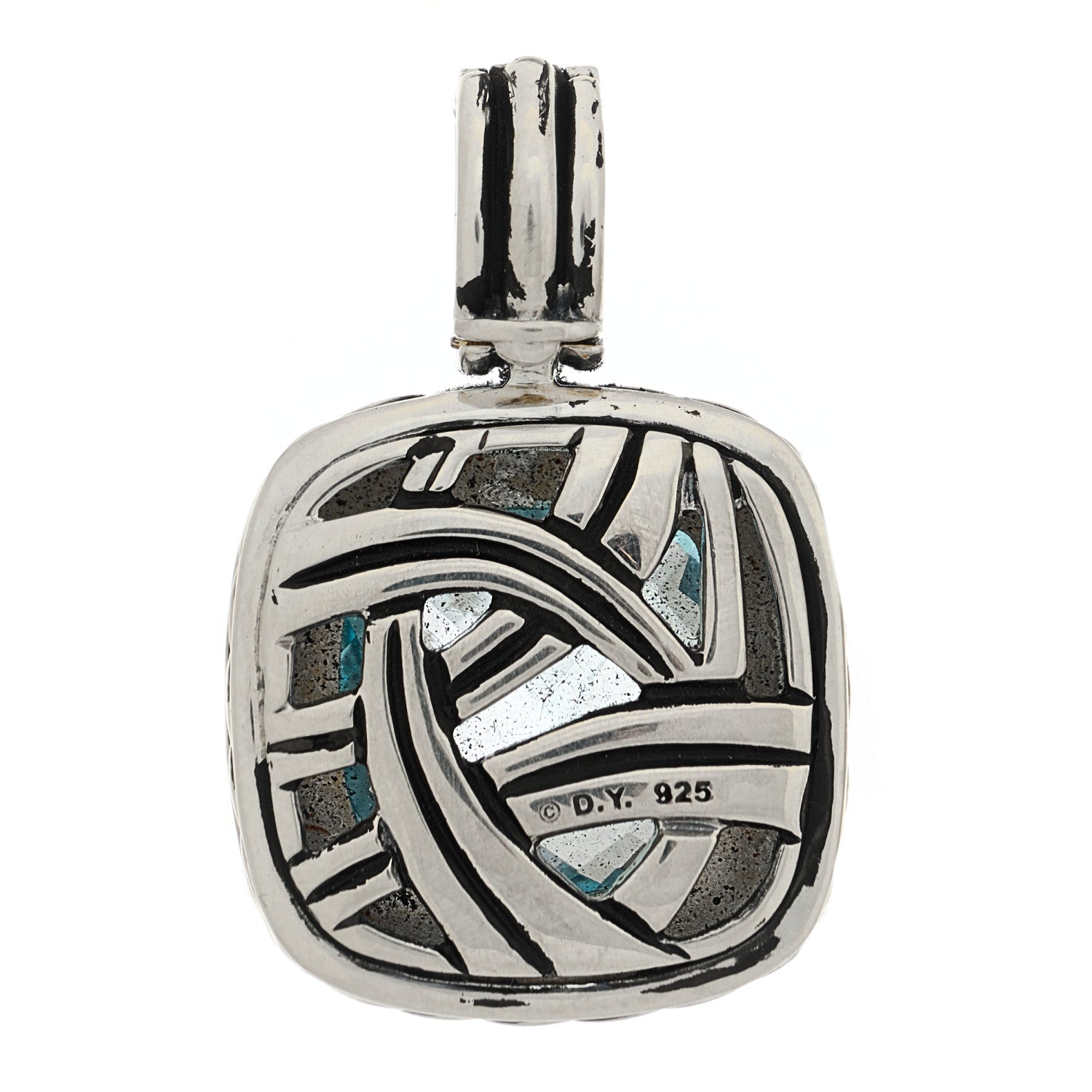 David Yurman Sterling Silver Blue Topaz 14mm Albion Enhancer Pendant 3 of 5