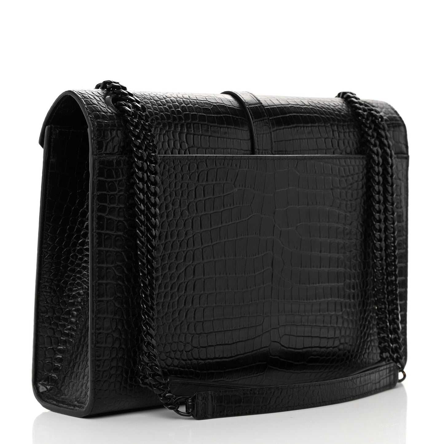 Calfskin Crocodile Embossed Monogram Large Satchel Black