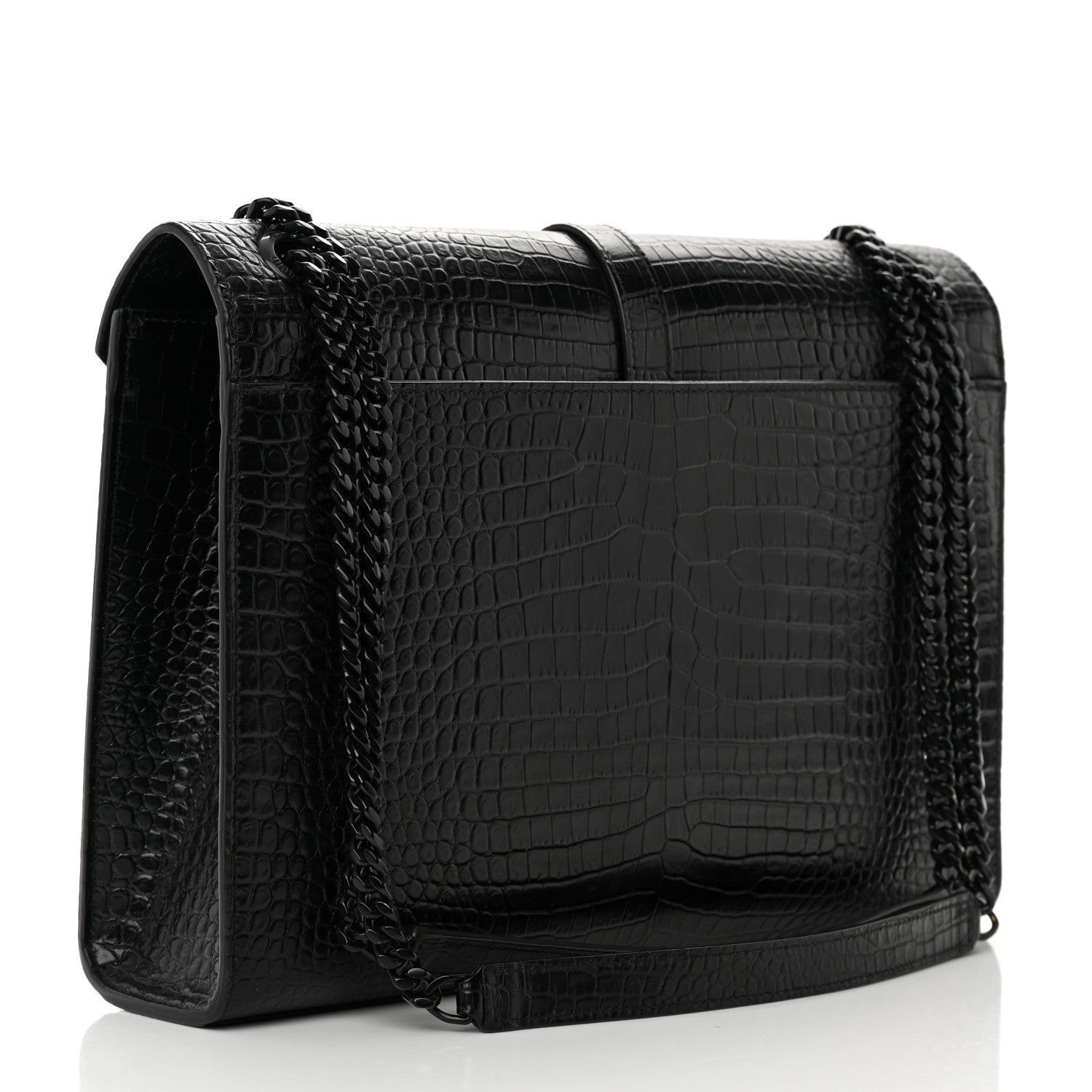 Saint Laurent Calfskin Crocodile Embossed Monogram Large Satchel Black 3 of 16