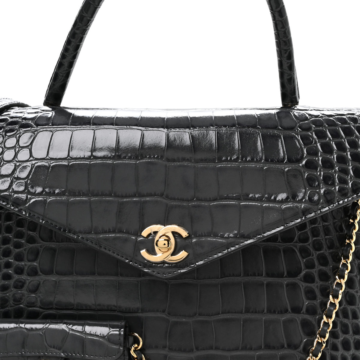 Calfskin Crocodile Embossed Fifth Avenue Maxi Flap Top Handle Bag Dark Grey