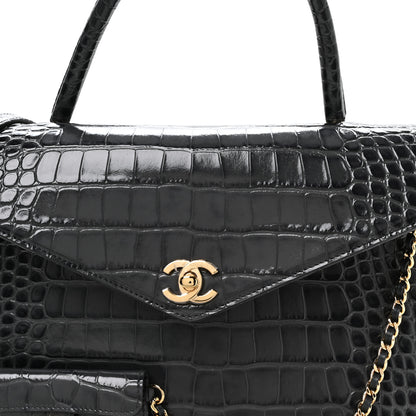 Chanel Calfskin Crocodile Embossed Fifth Avenue Maxi Flap Top Handle Bag Dark Grey 9 of 12