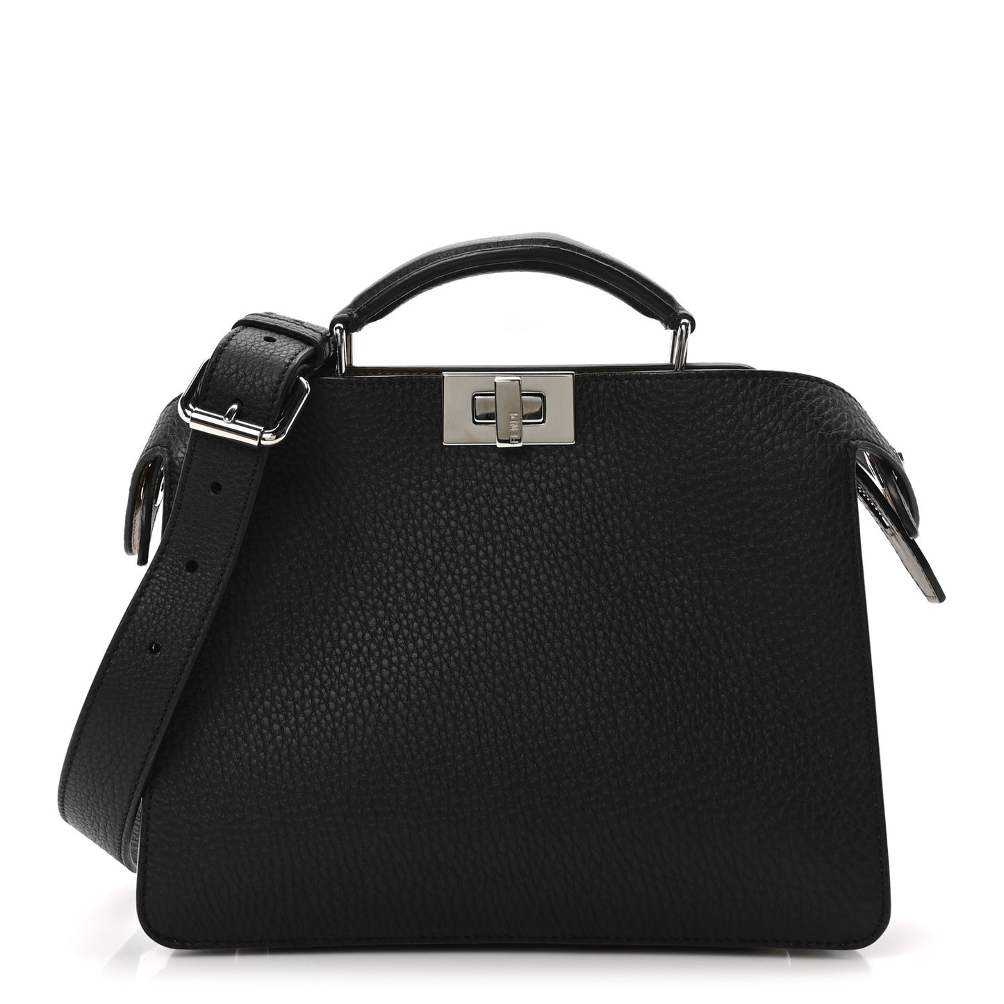Cuoio Romano Vitello Cover Glazed Fabric Bi-Color FF 1974 Mini Peekaboo I SEE U Satchel Black Brown