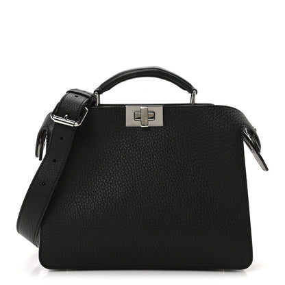 Fendi Cuoio Romano Vitello Cover Glazed Fabric Bi-Color FF 1974 Mini Peekaboo I SEE U Satchel Black Brown 1 of 9