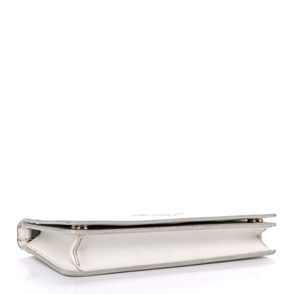 Prada Saffiano Shine Monochrome Mini Flap Crossbody Wristlet Bag Bianco 4 of 20