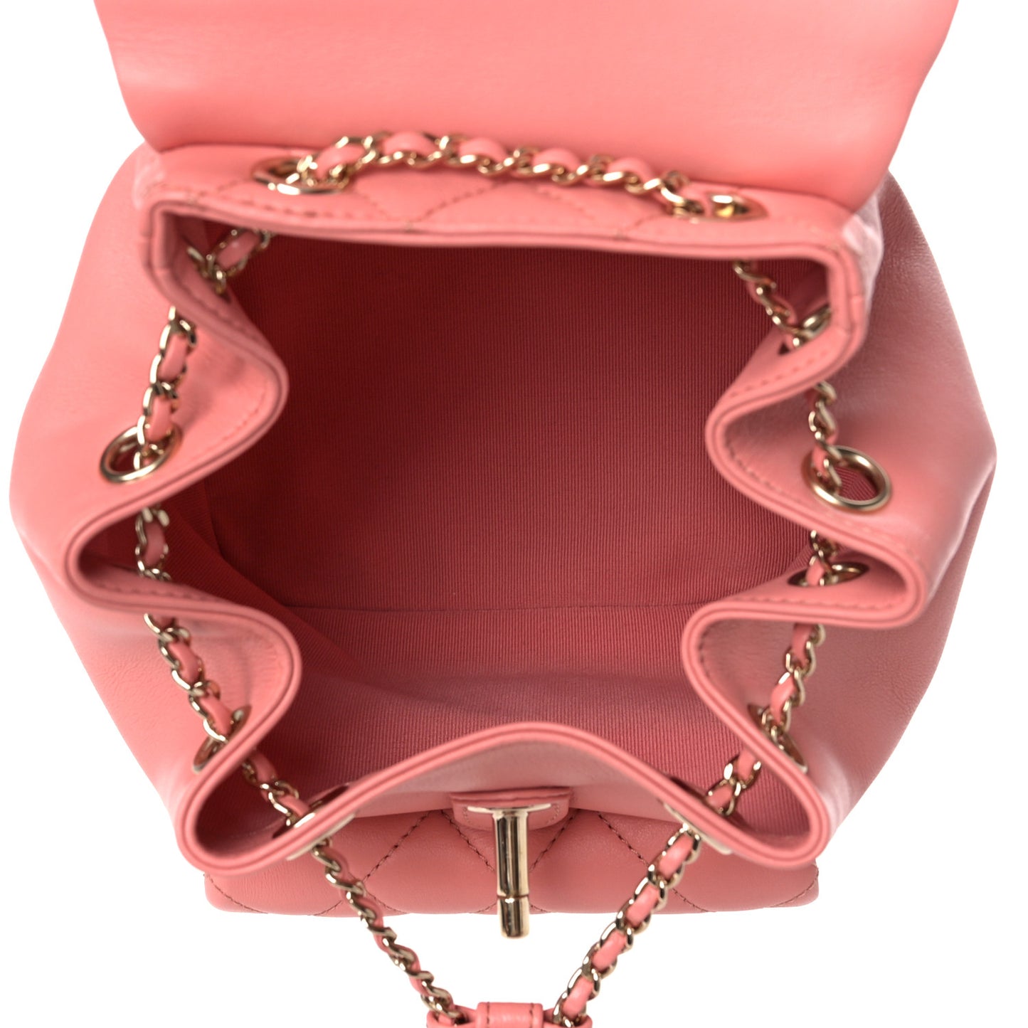 Lambskin Quilted Small Duma Drawstring Backpack Pink