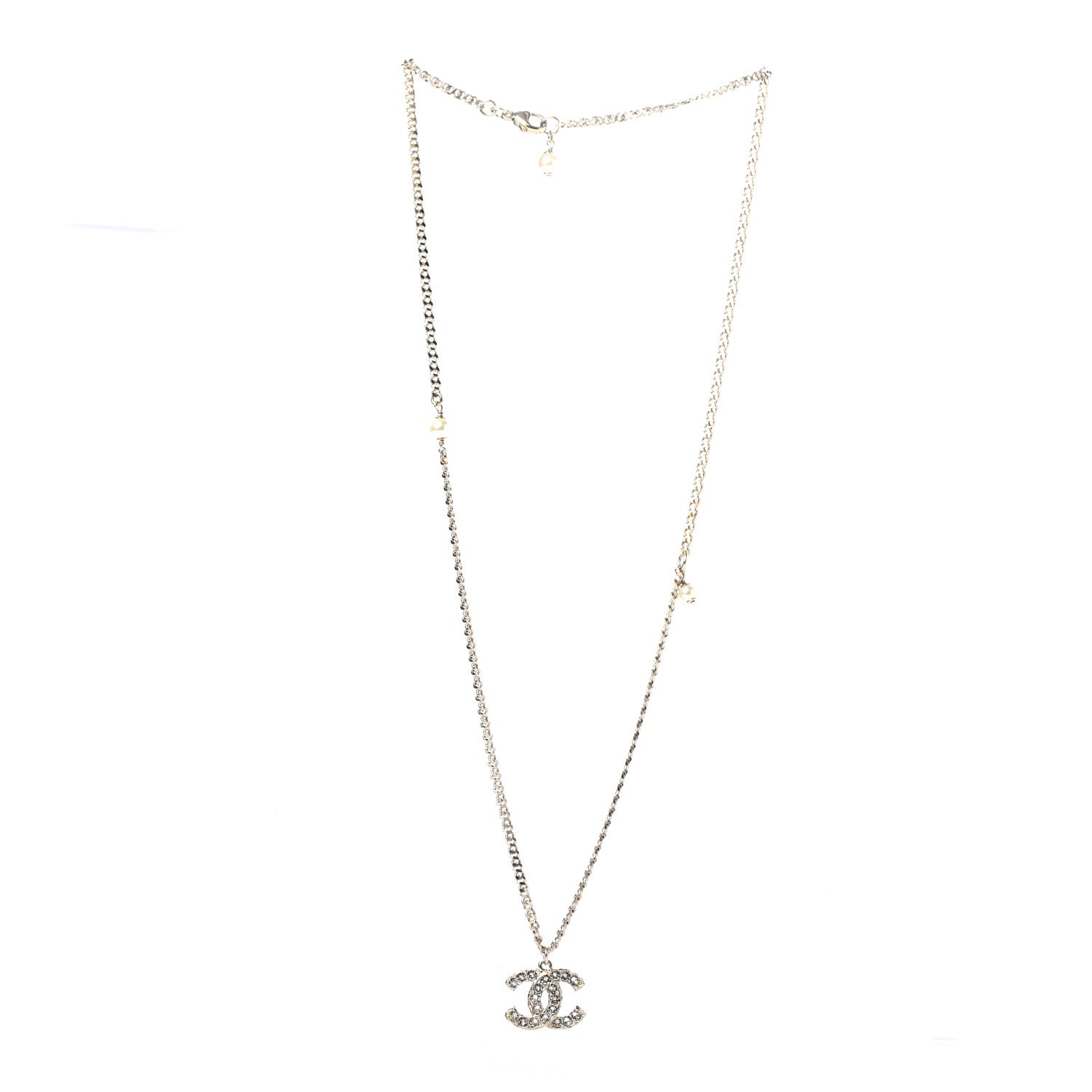 Chanel Crystal CC Pendant Necklace Gold 2 of 4