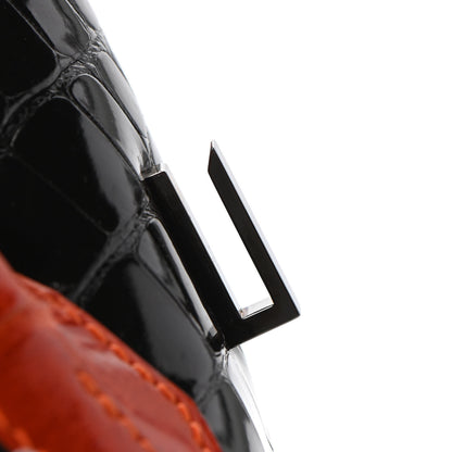 Hermes Shiny Porosus Crocodile Birkin 35 Black Orange 24 of 34