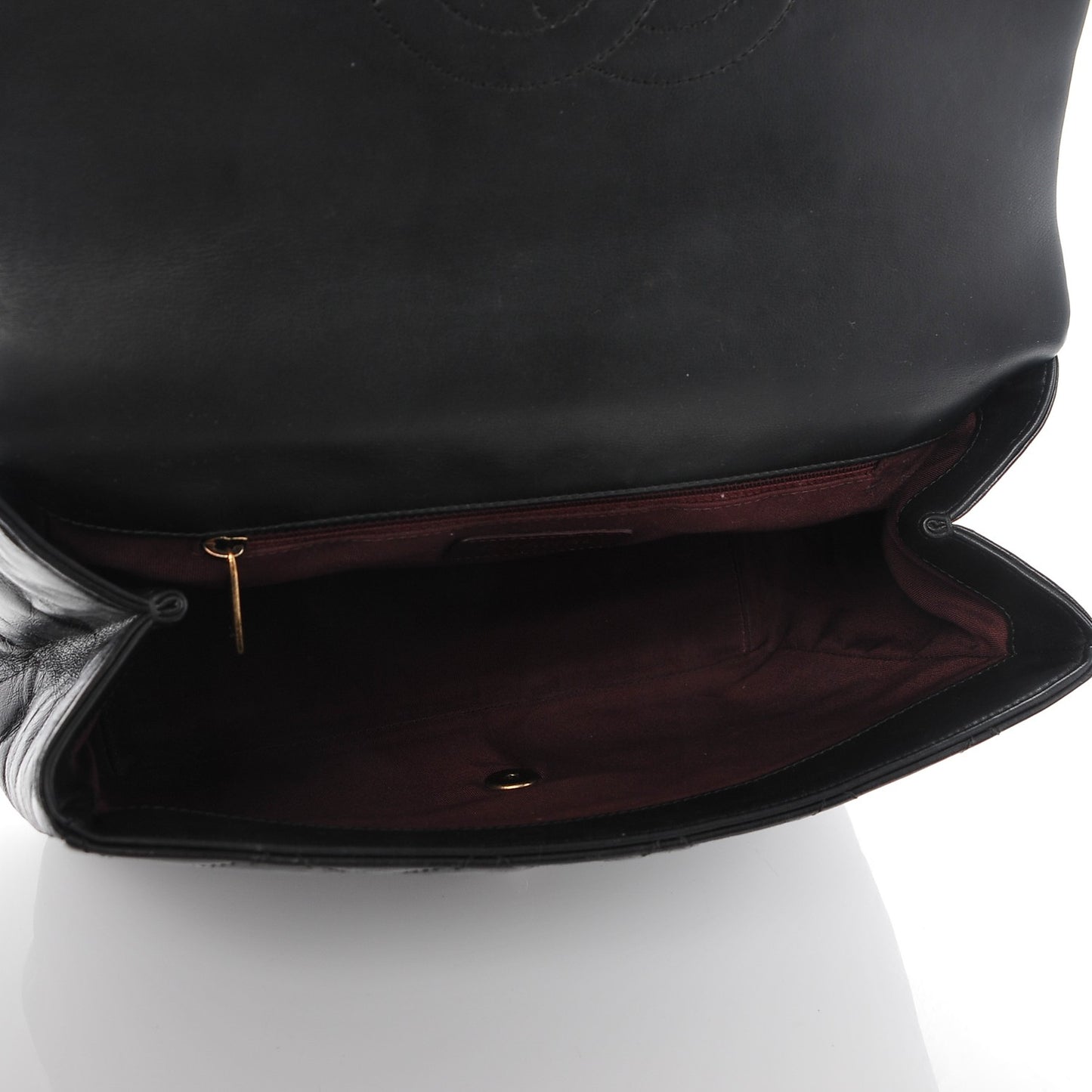 Glazed Calfskin Castle Rock Medium Flap Black