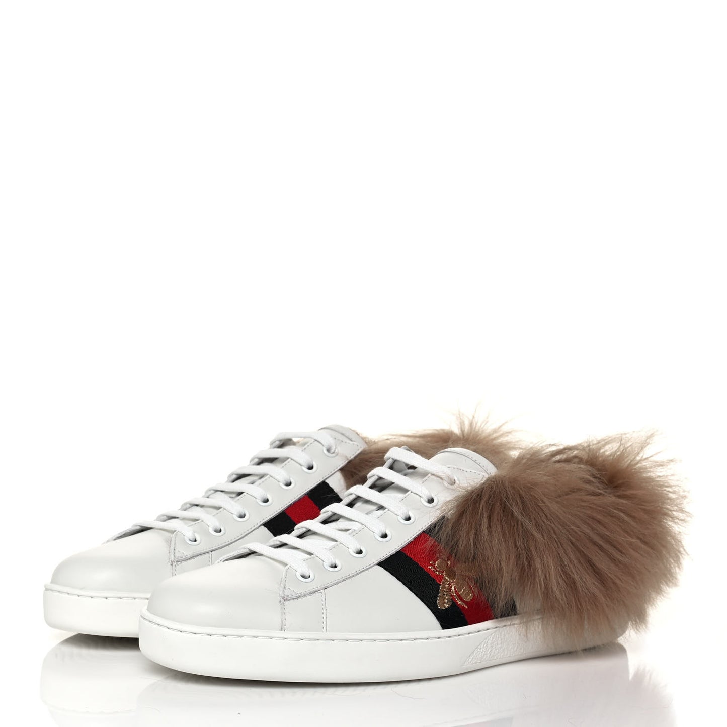 Calfskin Wool Web Bee Embroidered Mens Ace Sneakers 10 White