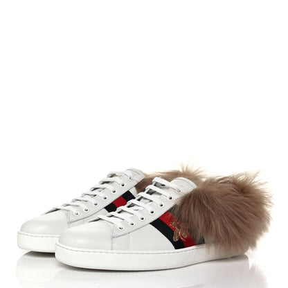 Gucci Calfskin Wool Web Bee Embroidered Mens Ace Sneakers 10 White 3 of 7