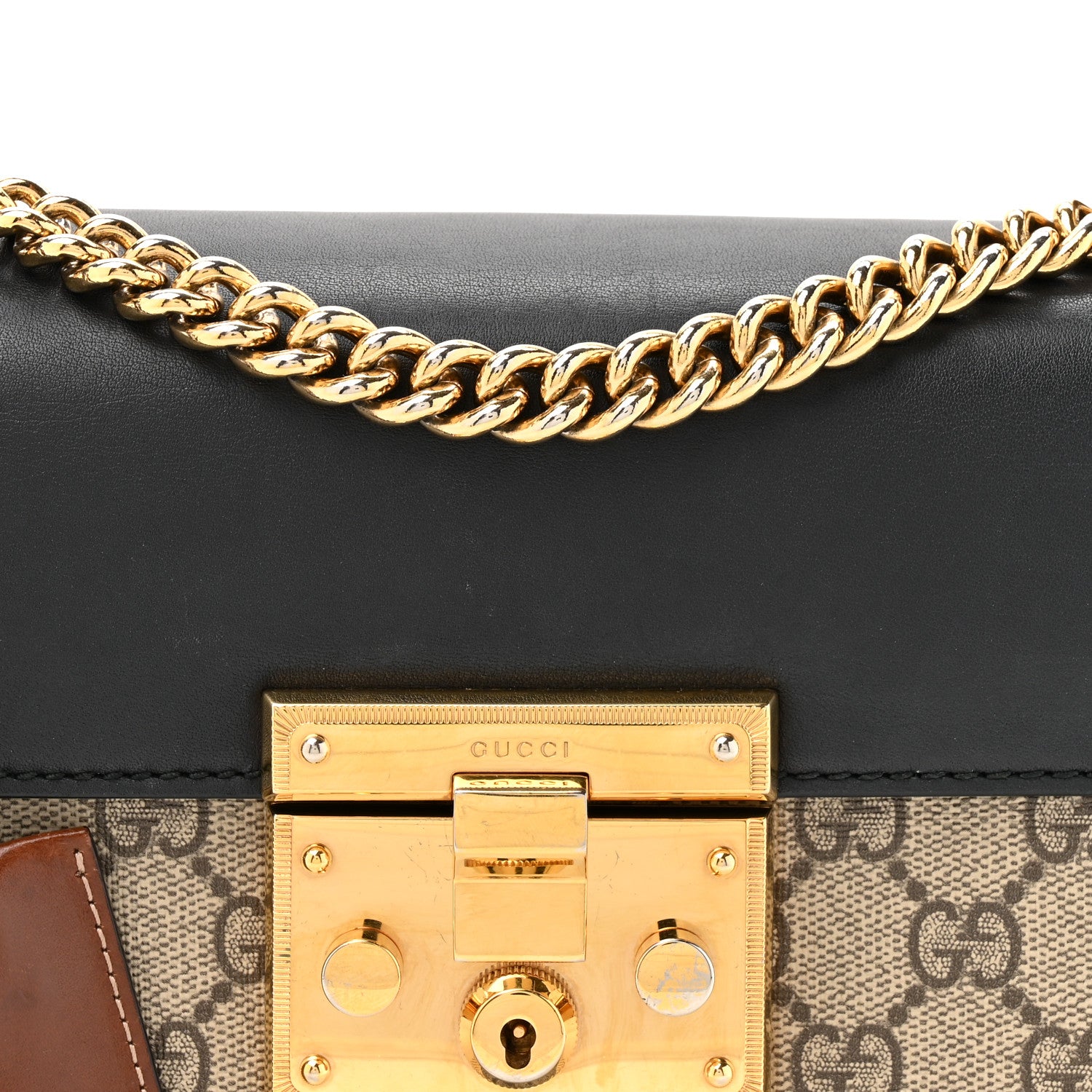 Gucci GG Supreme Monogram Calfskin Small Padlock Shoulder Bag Beige Black Cuir 8 of 18