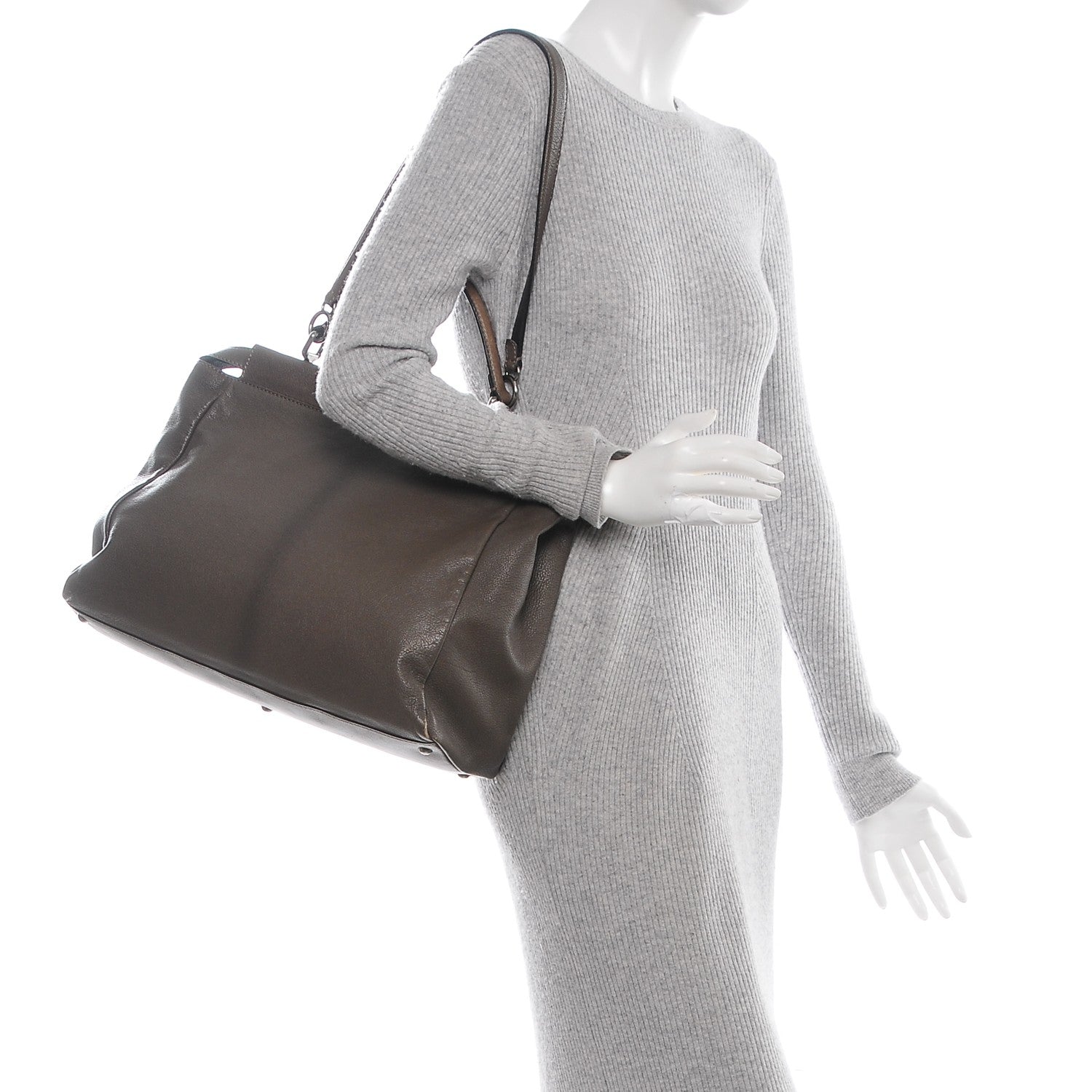 Fendi Goatskin Zucca Large Peekaboo Iconic Satchel Taupe Tobacco Moro 2 of 6