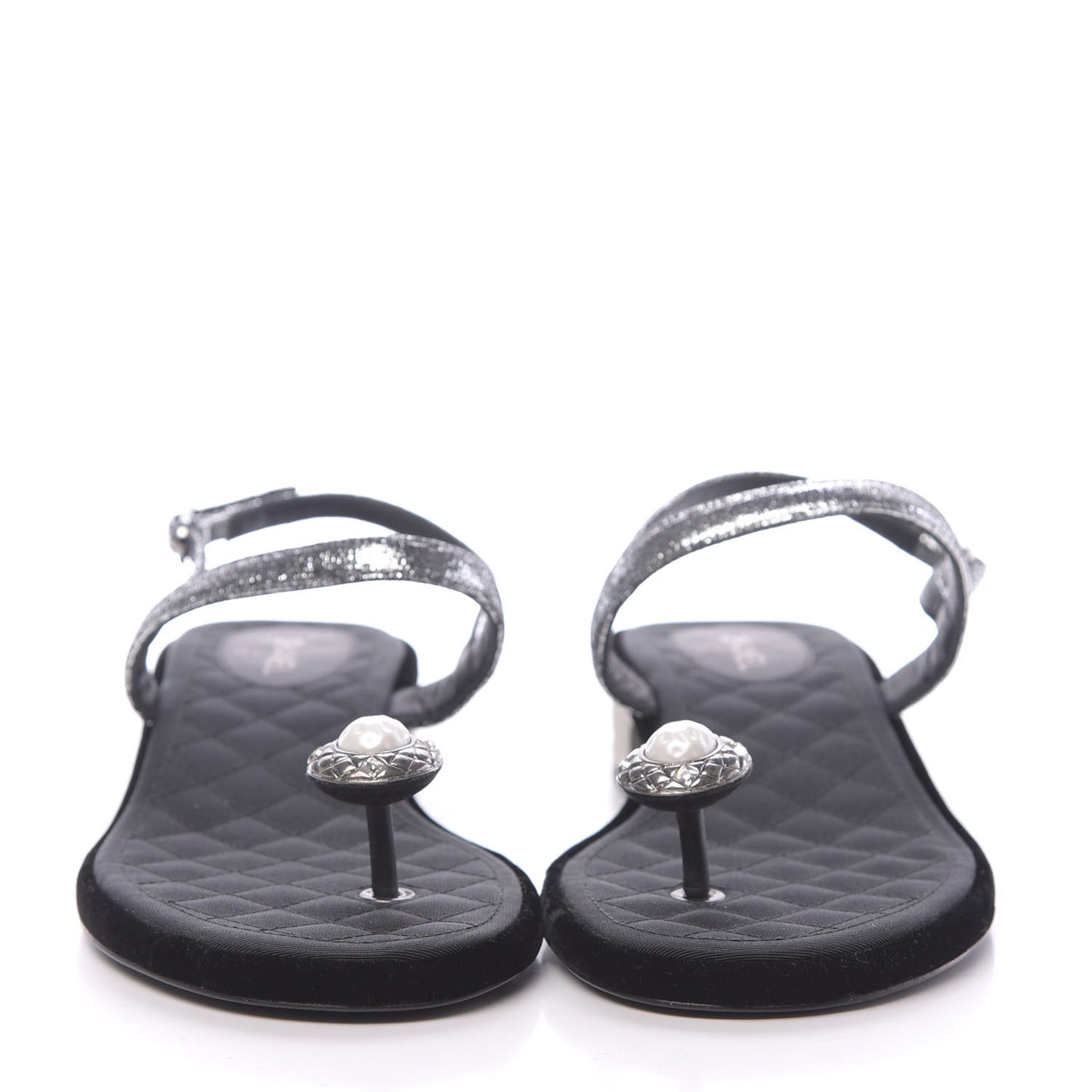 Metallized Goatskin Pearl CC Thong Sandals 40 Silver