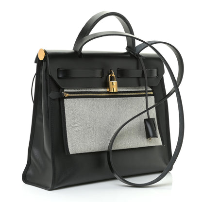 Hermes Toile H Berline Vache Hunter Herbag Zip PM 31 Black Ecru 3 of 10