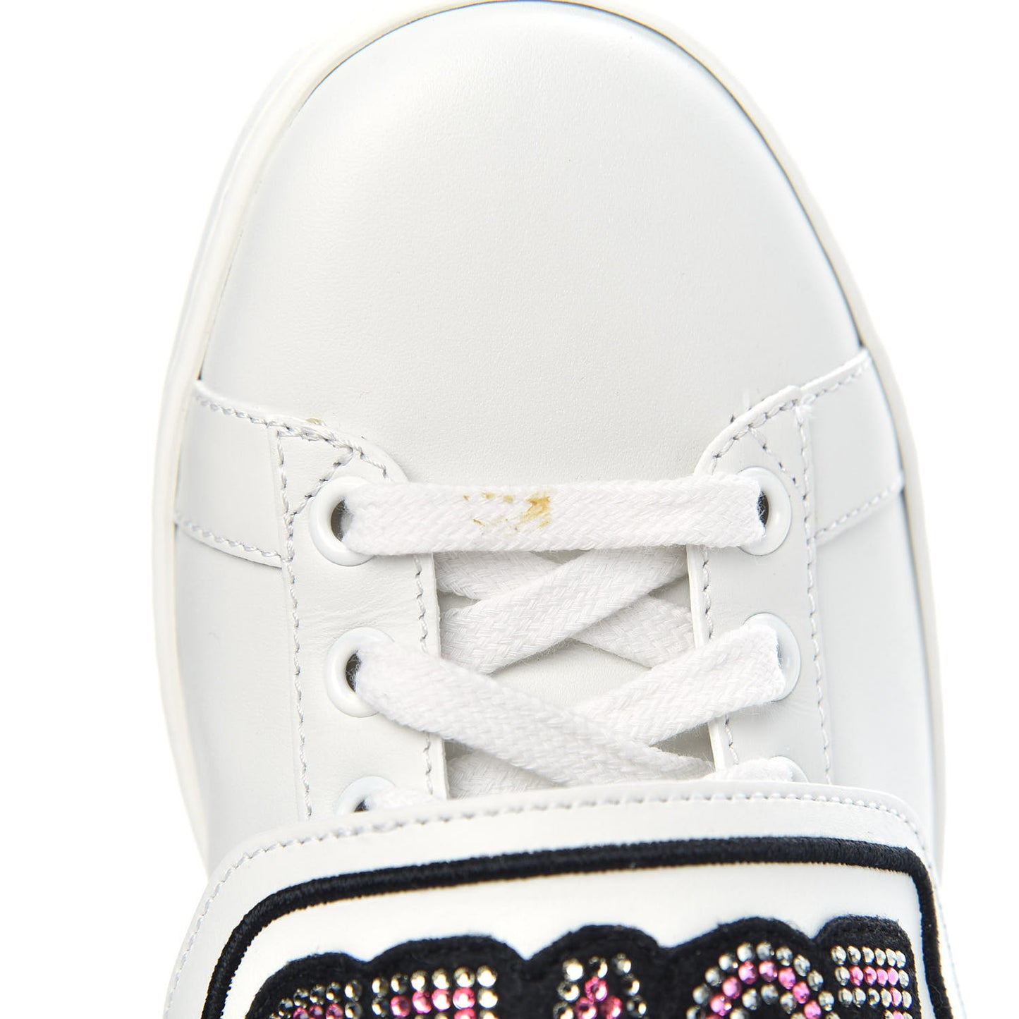 Calfskin Crystal Web LOVED Embroidered Womens Ace Sneakers 35.5 White
