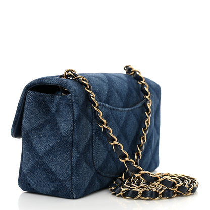 Chanel Printed Denim Quilted Mini Rectangular Flap Dark Blue 3 of 11
