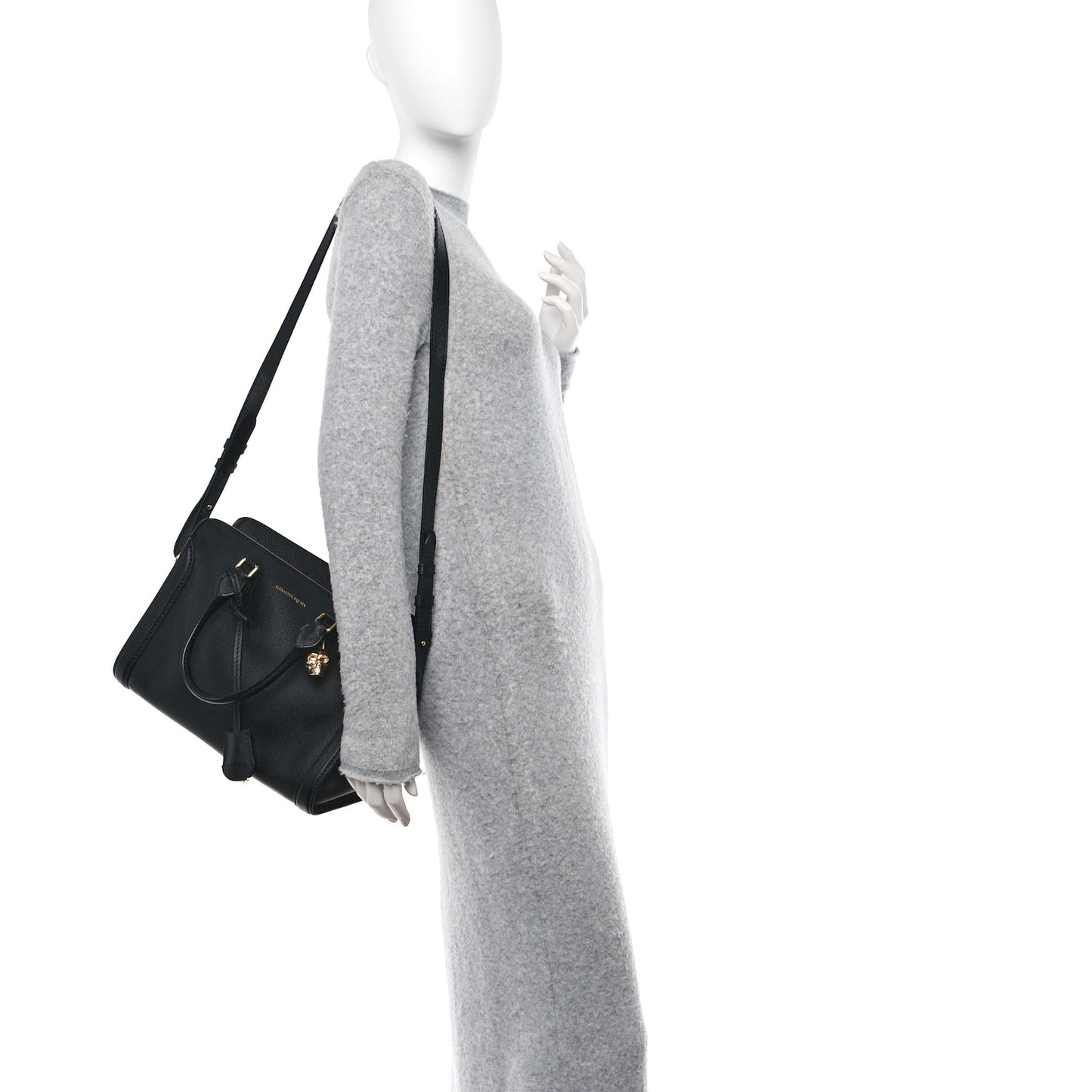 Pebbled Calfskin Small Skull Padlock Zip Around Tote Black