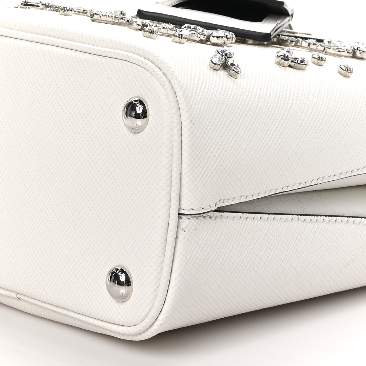 Saffiano Cuir Crystal Small Panier Bucket Bag White Black