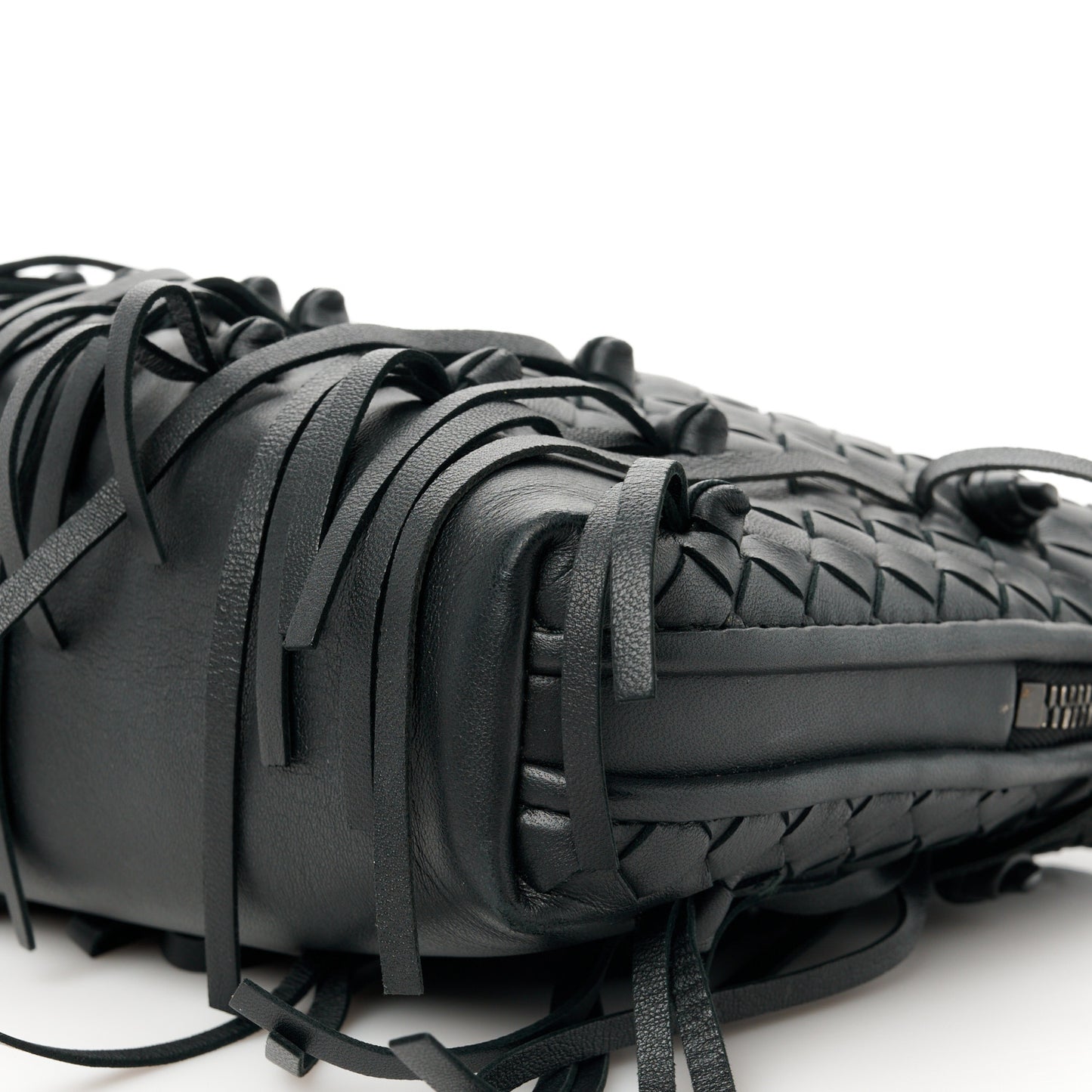 Nappa Intrecciato Fringe Nodini Crossbody Messenger Black