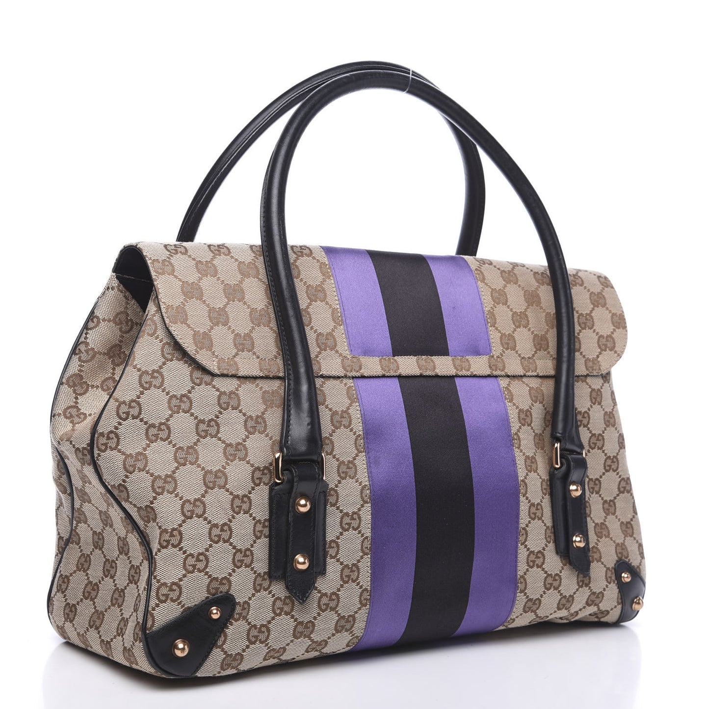 Monogram Horsebit Web Flap Bag Brown Purple