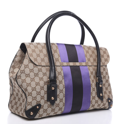 Gucci Monogram Horsebit Web Flap Bag Brown Purple 2 of 16