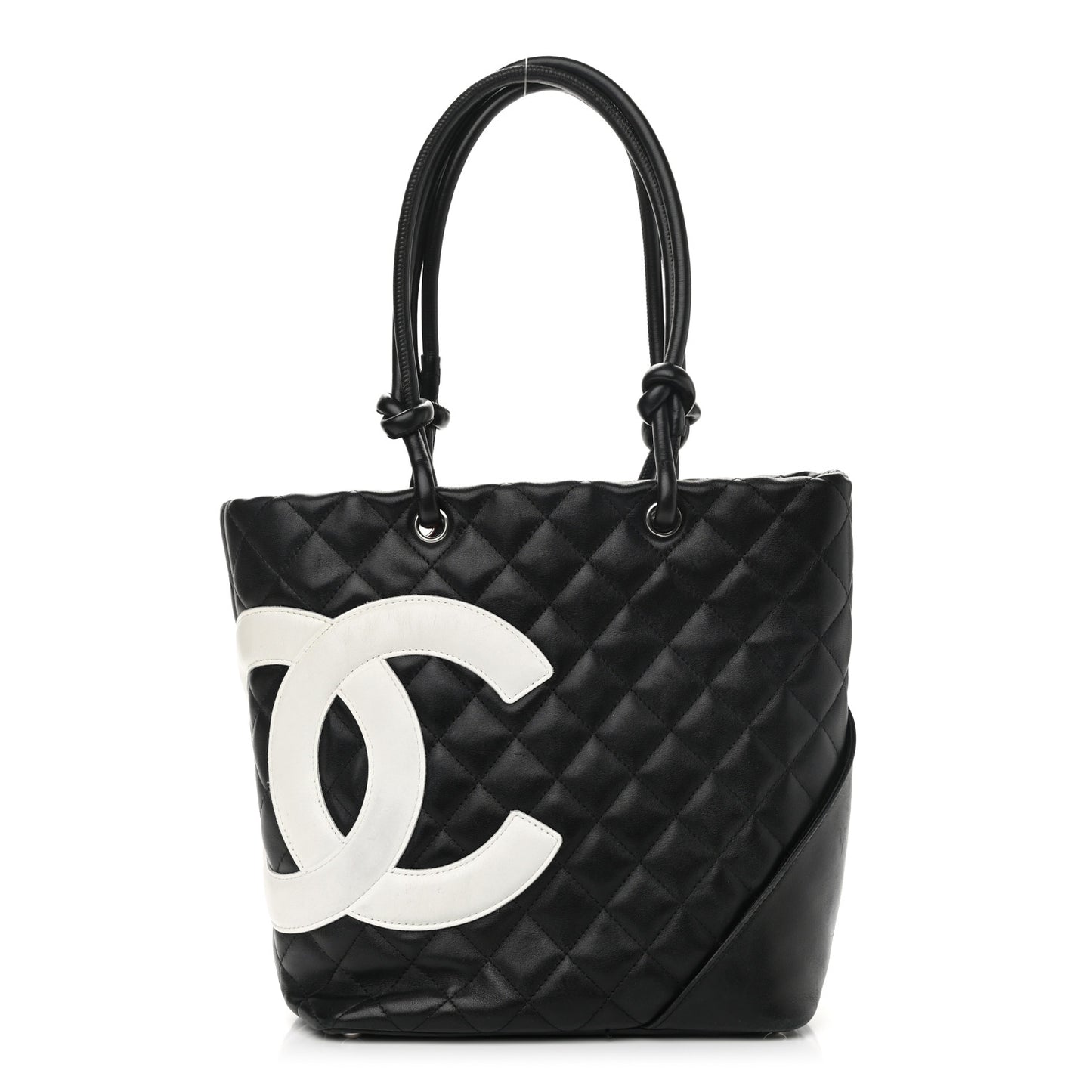 Calfskin Quilted Medium Cambon Tote Black White