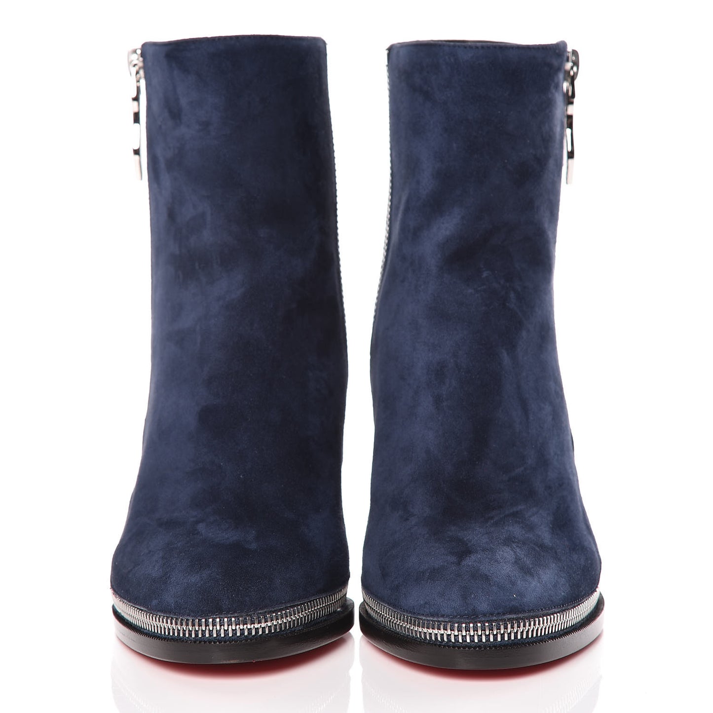 Veau Velours Telezip 85 Ankle Bootie 36 Marine Black Lucido