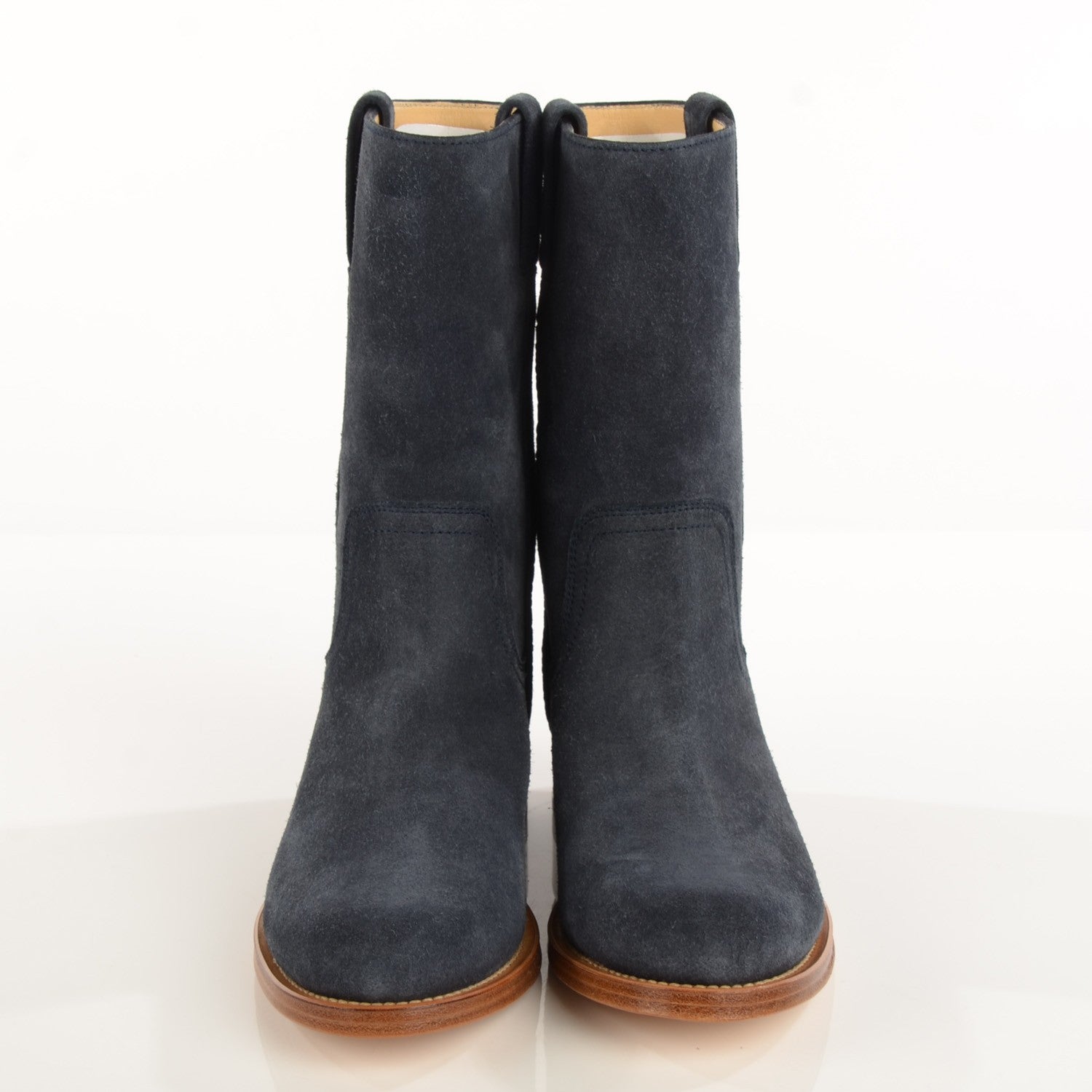 Chanel Suede Logo Boots 37.5 Navy 3 of 10