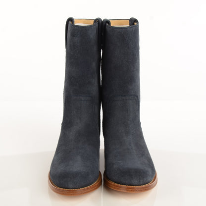 Chanel Suede Logo Boots 37.5 Navy 3 of 10