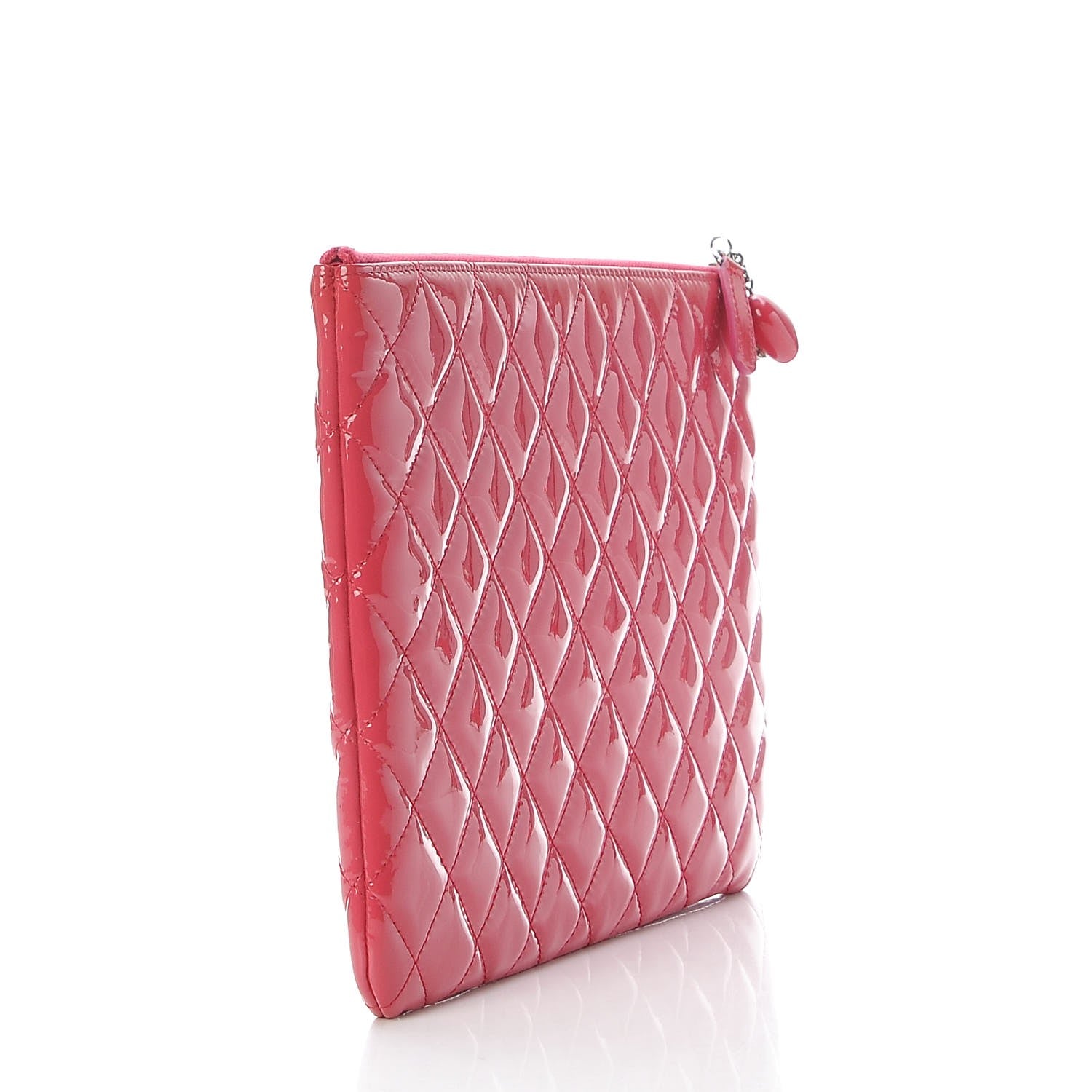Chanel Patent Calfskin Quilted Valentine Hearts Medium O Cosmetic Case Dark Pink 3 of 9