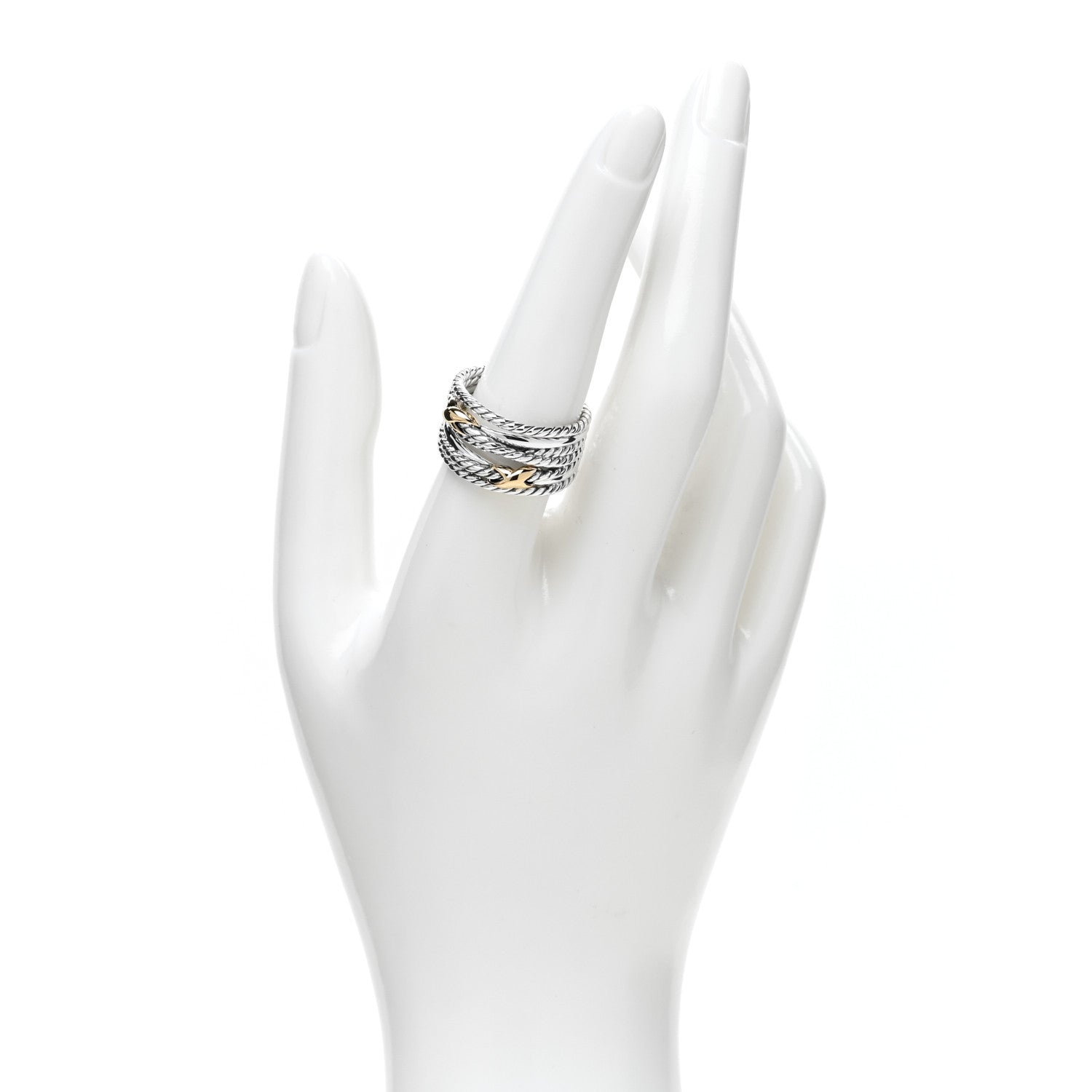 David Yurman Sterling Silver 18K Yellow Gold Double X Crossover Ring 57 8 2 of 4