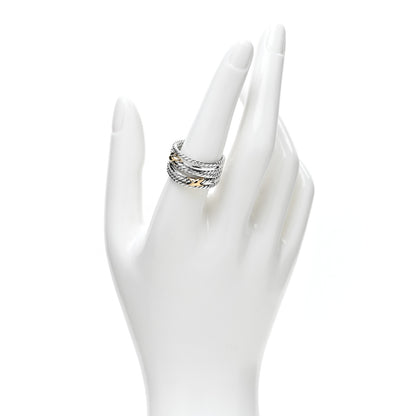 David Yurman Sterling Silver 18K Yellow Gold Double X Crossover Ring 57 8 2 of 4