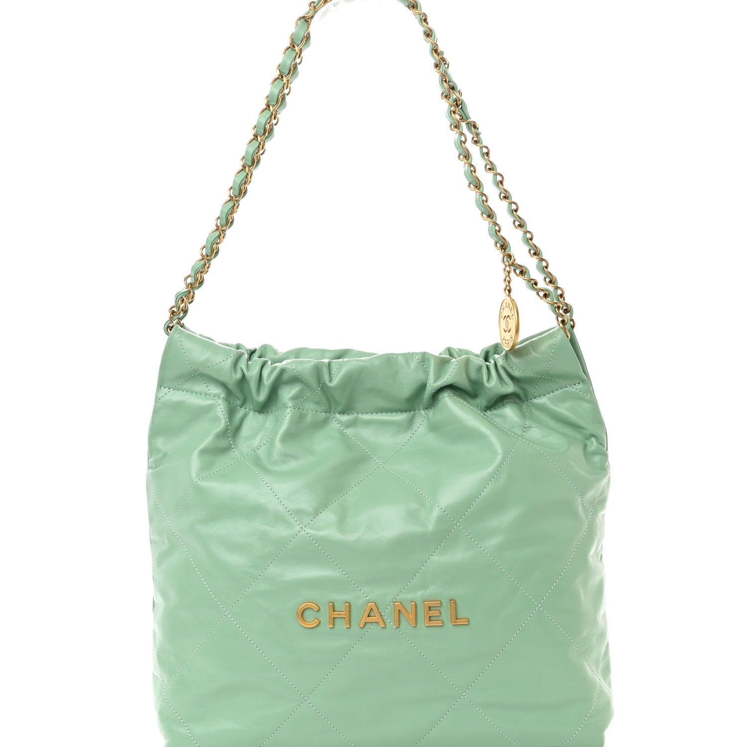 Chanel Shiny Calfskin Quilted Small Chanel 22 Light Green 9 of 11