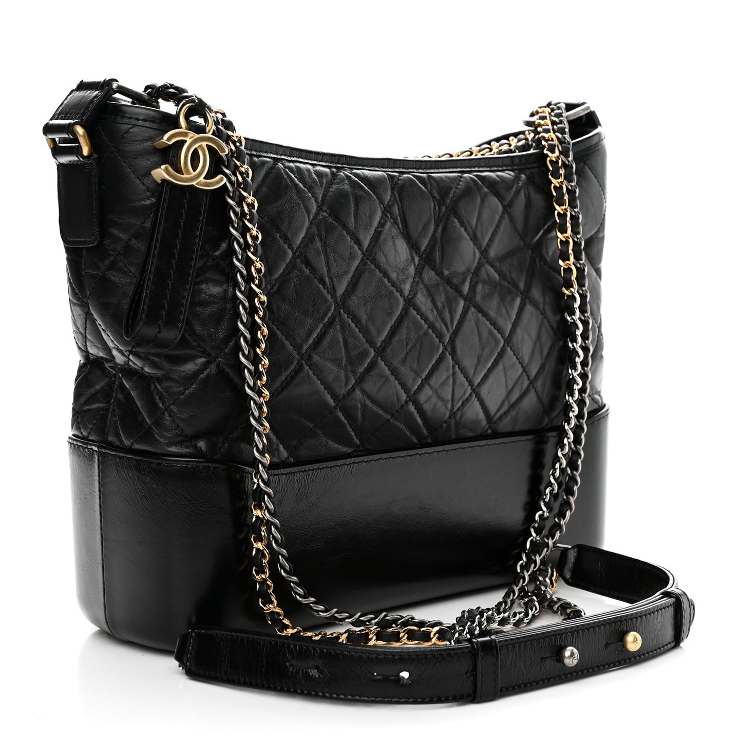 Aged Calfskin Quilted Medium Gabrielle Hobo Black