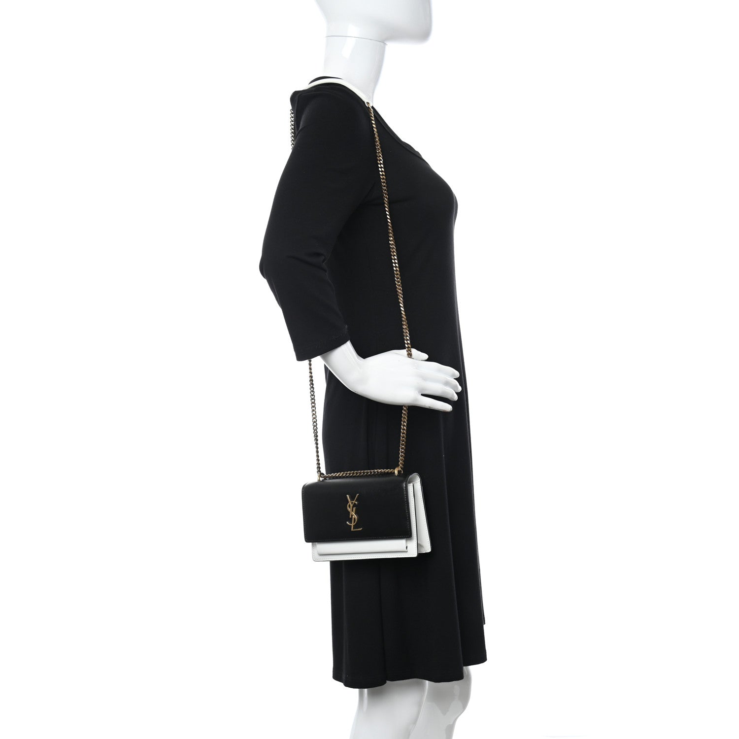 Saint Laurent New Aspen Calfskin Bi-Color Monogram Sunset Chain Wallet Black Dirty White 2 of 9