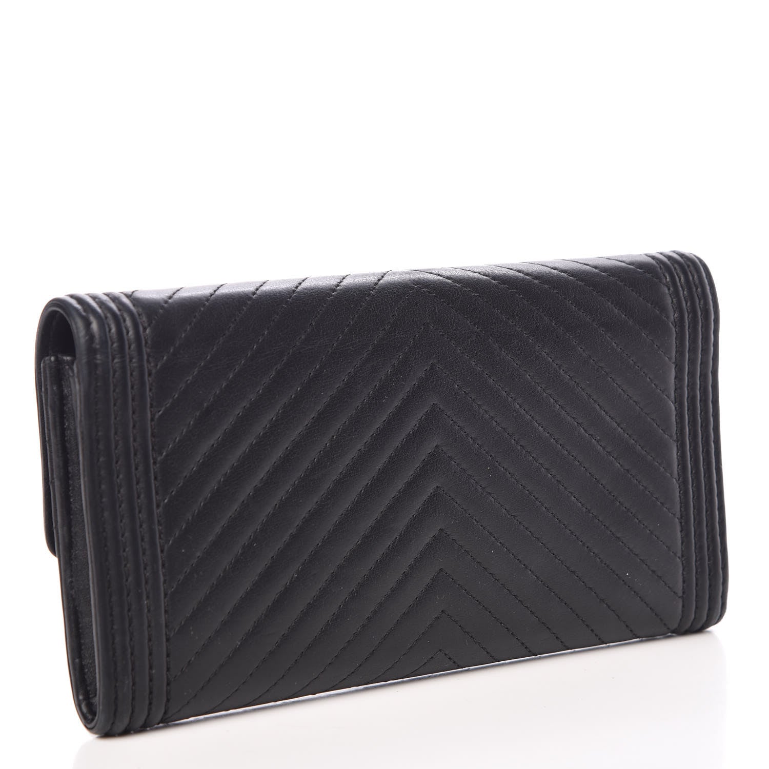 Chanel Calfskin Chevron Quilted Boy Flap Wallet Black 3 of 12