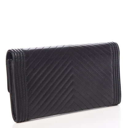 Chanel Calfskin Chevron Quilted Boy Flap Wallet Black 3 of 12