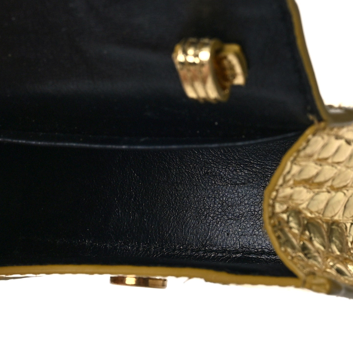 Metallic Calfskin Crocodile Embossed Hourglass Top Handle Bag Mini Gold