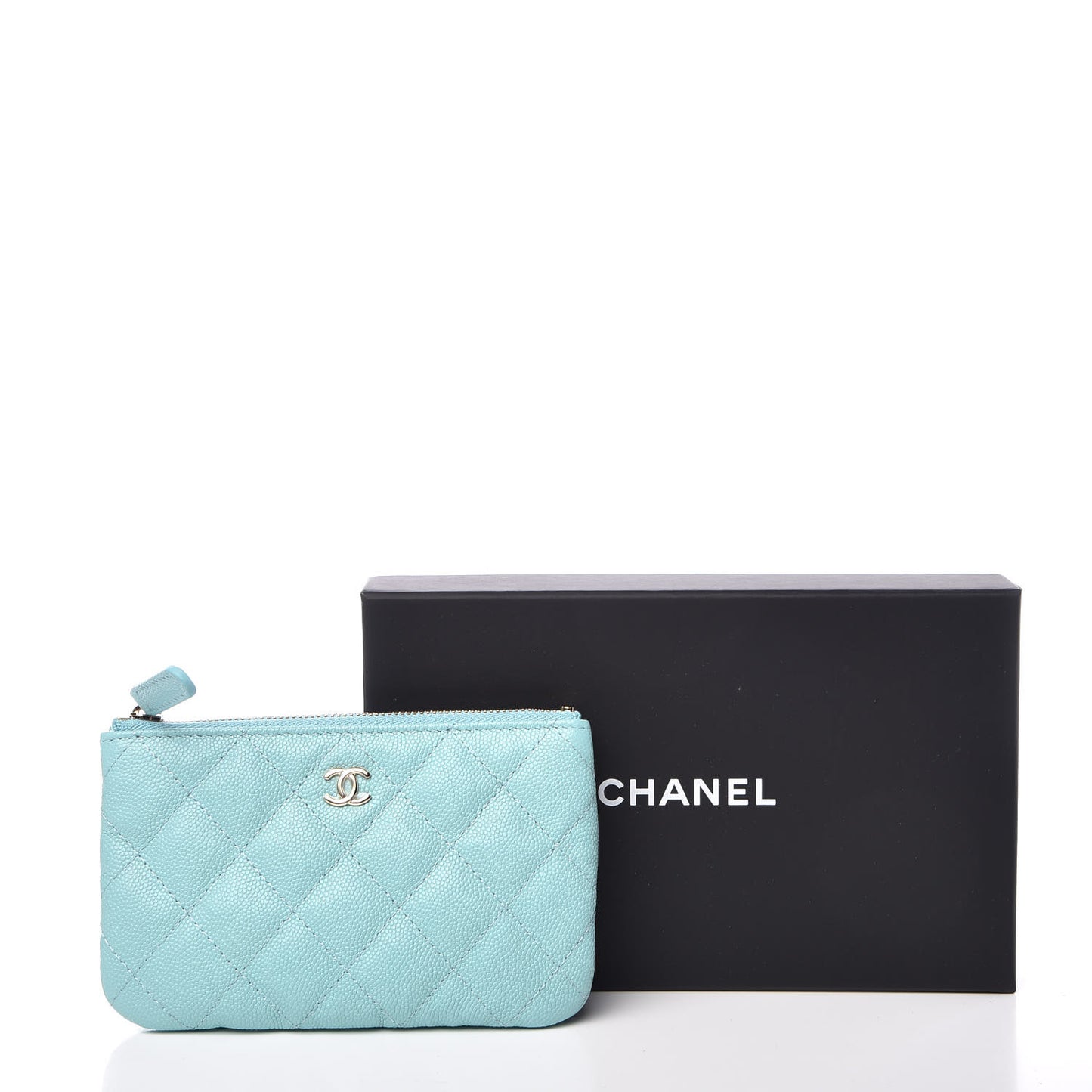 Caviar Quilted Small Cosmetic Case Light Blue
