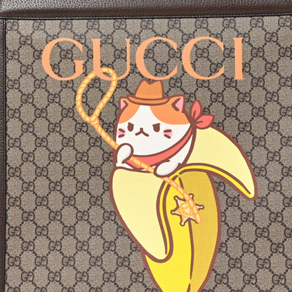Gucci X BNF Supreme Monogram Textured Dollar Calfskin Bananya Print Top Slip Handle Tote Beige Ebony Multicolor New Acero 5 of 11