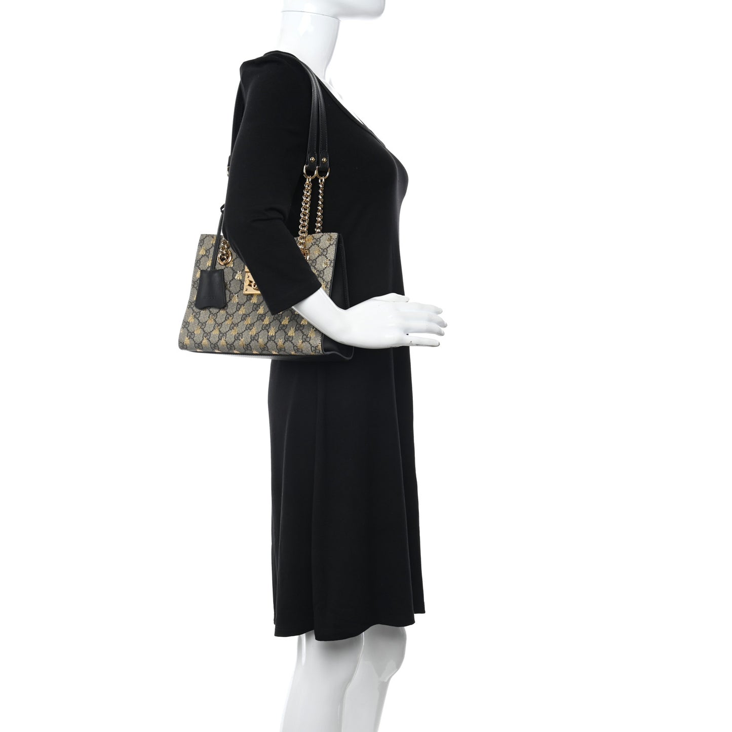 GG Supreme Monogram Bees Small Padlock Tote Beige Oro Black