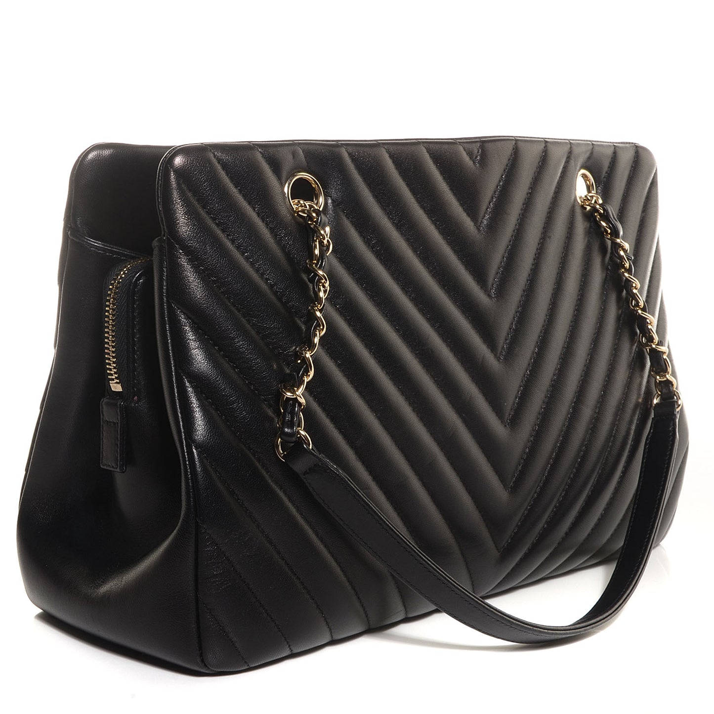 Lambskin Surpique Chevron Large Tote Black